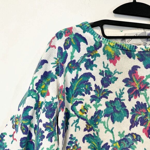 Clasile Vintage Knitted Sweater Floral Print Boat Neck White Size M - Picture 5 of 5